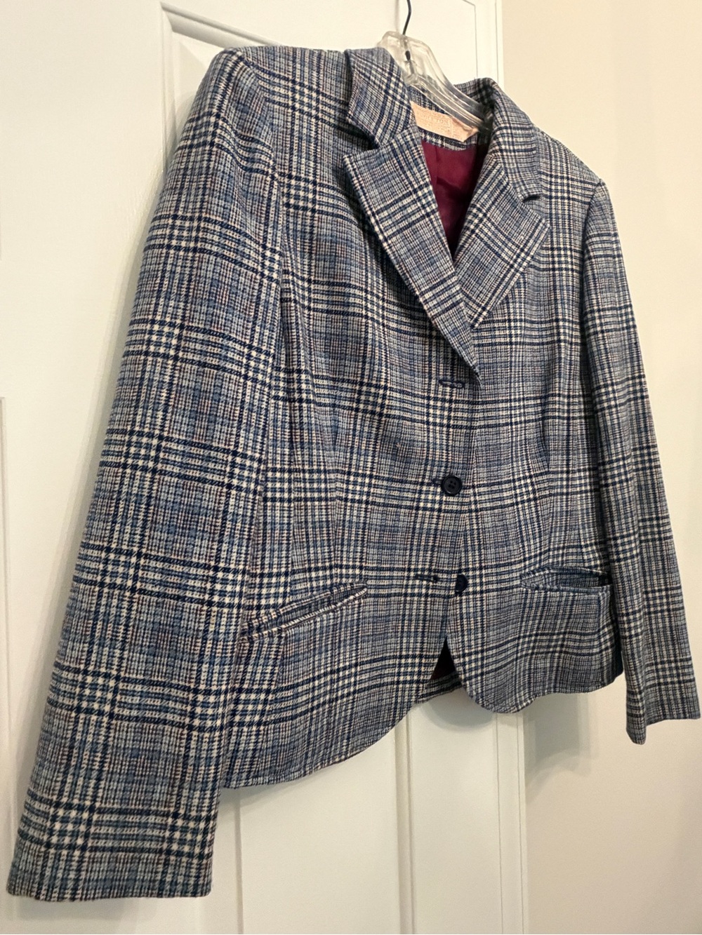 Pendleton Plaid Wool Blazer in Blue & White Like New